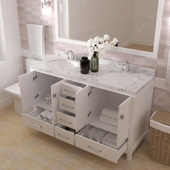 Caroline Avenue 60" Double Bath Vanity in White with White Quartz Top and Round Sinks