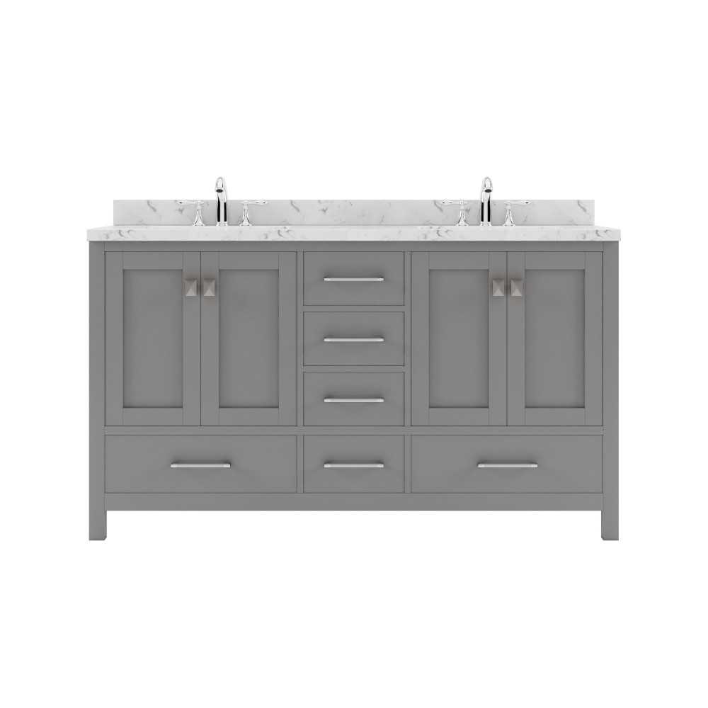 Caroline Avenue 60" Single Bath Vanity in Cashmere Gray with White Quartz Top and Round Sink