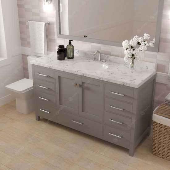 Caroline Avenue 60" Single Bath Vanity in Cashmere Gray with White Quartz Top and Round Sink