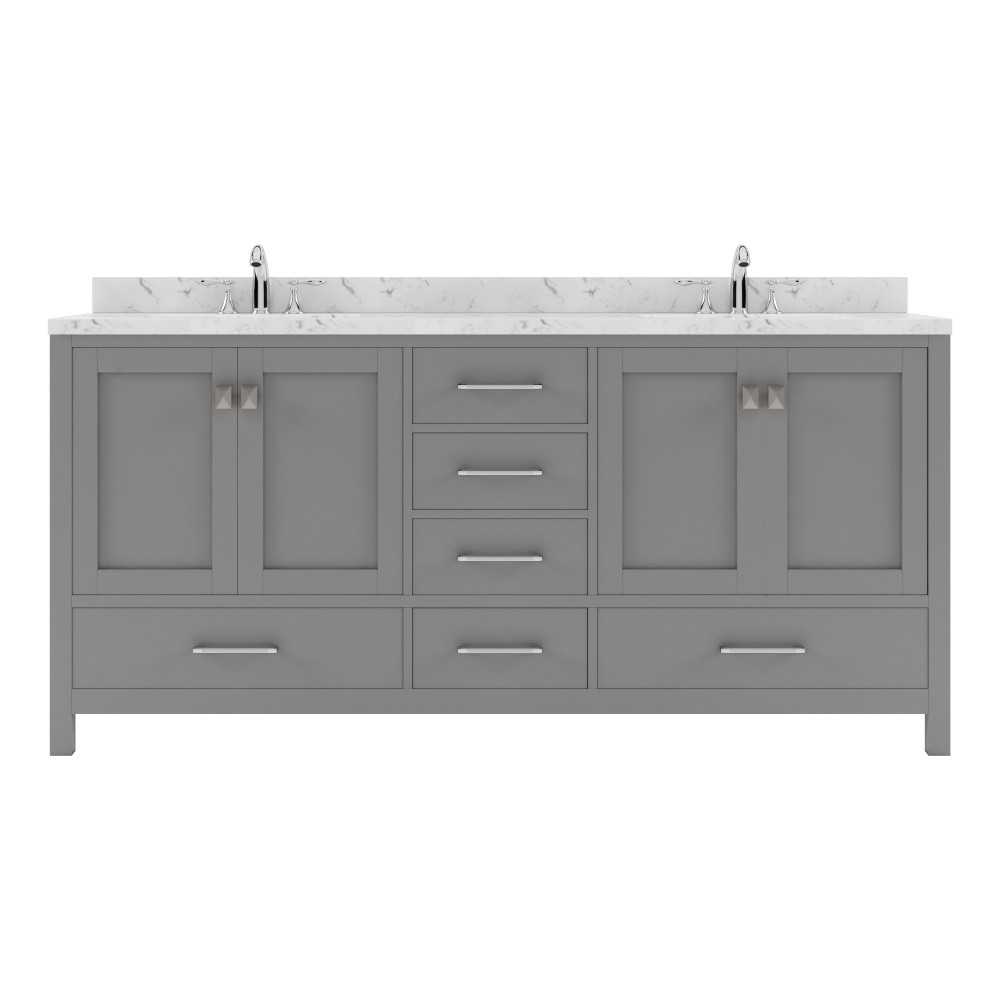 Caroline Avenue 72" Double Bath Vanity in Cashmere Gray with White Quartz Top and Round Sinks