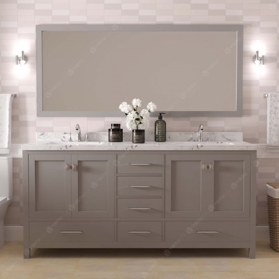 Caroline Avenue 72" Double Bath Vanity in Cashmere Gray with White Quartz Top and Round Sinks