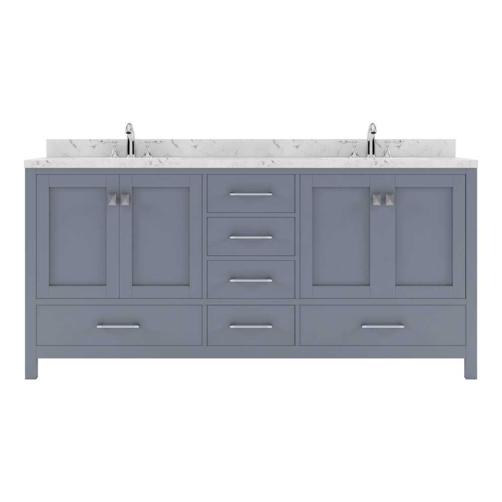 Caroline Avenue 72" Double Bath Vanity in Gray with White Quartz Top and Round Sinks