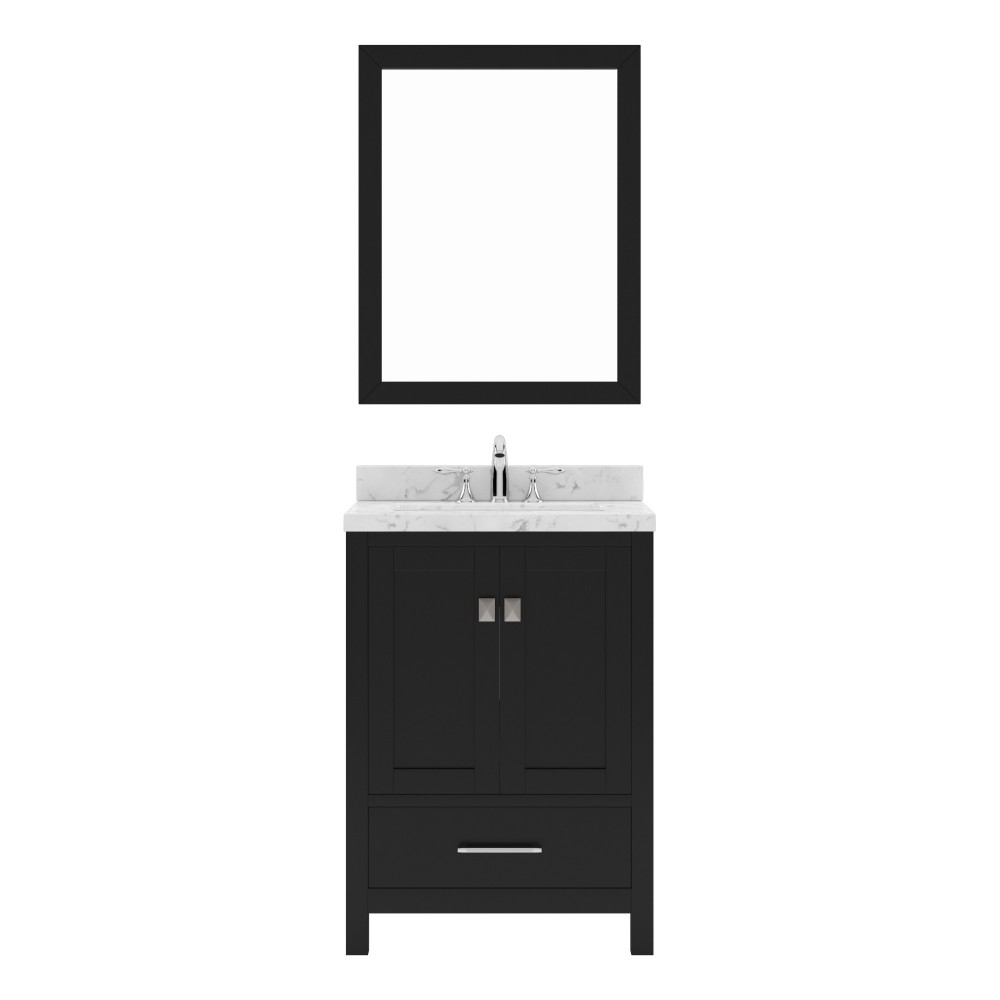 Caroline Avenue 24" Single Bath Vanity in Espresso with White Quartz Top and Square Sink with Brushed Nickel Faucet with Mirr