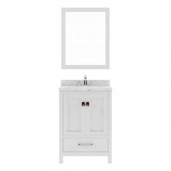 Caroline Avenue 24" Single Bath Vanity in White with White Quartz Top and Square Sink with Brushed Nickel Faucet with Mirror