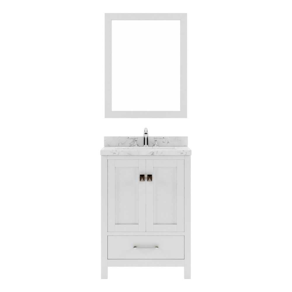 Caroline Avenue 24" Single Bath Vanity in White with White Quartz Top and Square Sink with Brushed Nickel Faucet with Mirror