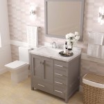 Caroline Avenue 36" Single Vanity in Cashmere Gray with White Quartz Top and Square Sink with Brushed Nickel Faucet with Mirr