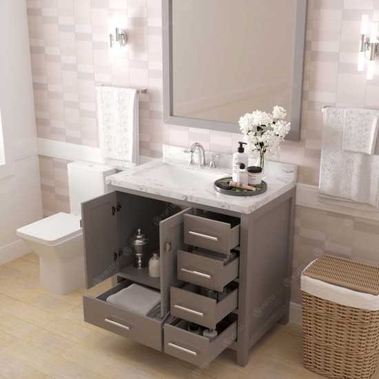 Caroline Avenue 36" Single Vanity in Cashmere Gray with White Quartz Top and Square Sink with Brushed Nickel Faucet with Mirr