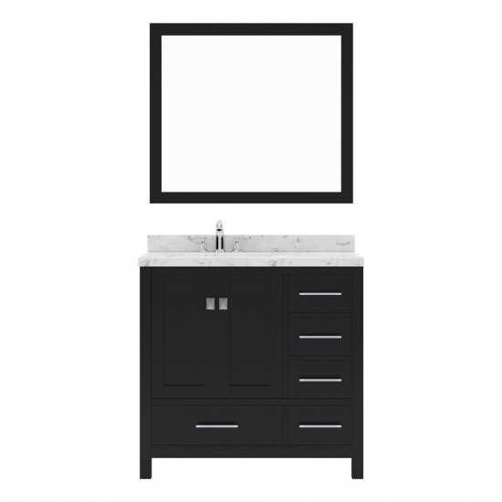 Caroline Avenue 36" Single Bath Vanity in Espresso with White Quartz Top and Square Sink with Brushed Nickel Faucet with Mirr