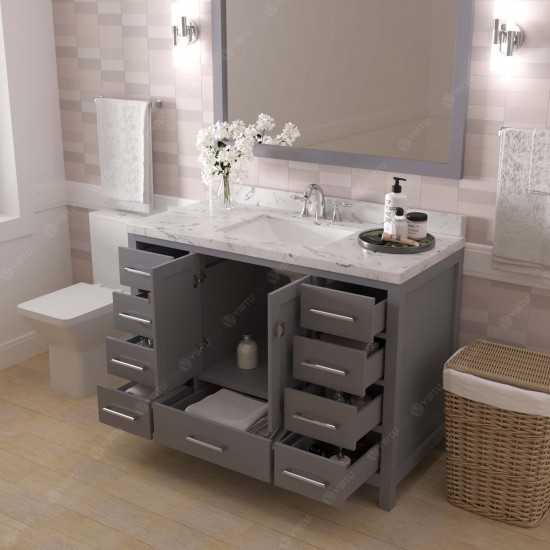 Caroline Avenue 48" Single Bath Vanity in Gray with White Quartz Top and Square Sink with Brushed Nickel Faucet with Mirror