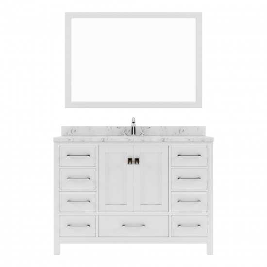 Caroline Avenue 48" Single Bath Vanity in White with White Quartz Top and Square Sink with Brushed Nickel Faucet with Mirror