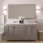 Caroline Avenue 60" Double Vanity in Cashmere Gray with White Quartz Top, Square Sinks with Brushed Nickel Faucets with Mirro