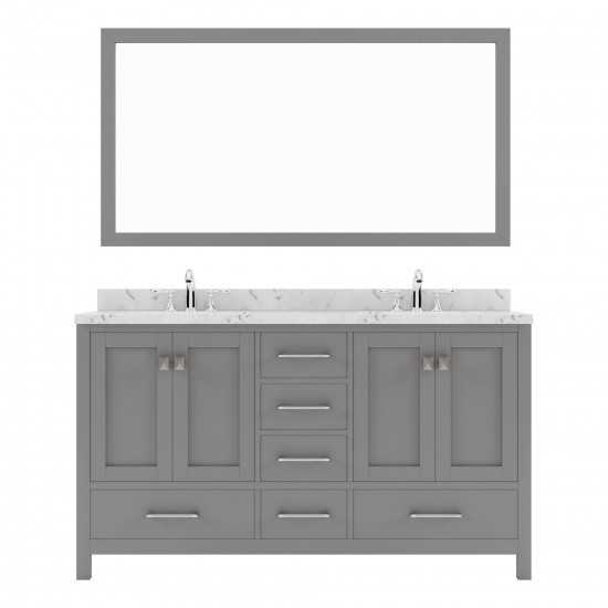 Caroline Avenue 60" Single Vanity in Cashmere Gray with White Quartz Top and Square Sink with Brushed Nickel Faucet with Mirr