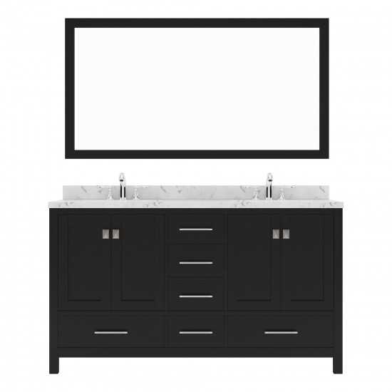 Caroline Avenue 60" Single Bath Vanity in Espresso with White Quartz Top and Square Sink with Brushed Nickel Faucet with Mirr