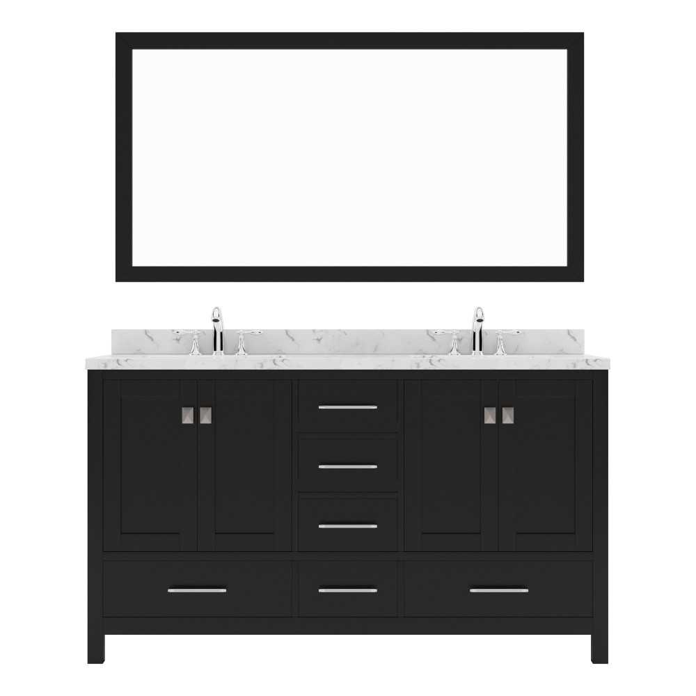 Caroline Avenue 60" Single Bath Vanity in Espresso with White Quartz Top and Square Sink with Brushed Nickel Faucet with Mirr