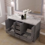 Caroline Avenue 60" Double Bath Vanity in Gray with White Quartz Top and Square Sinks with Brushed Nickel Faucets with Mirror