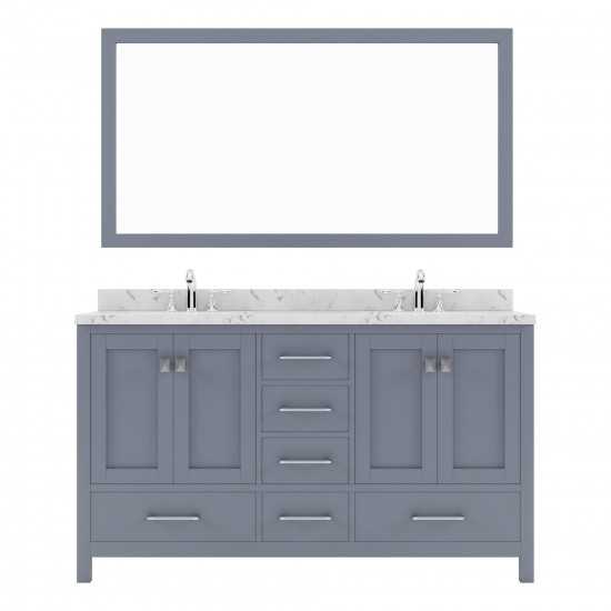 Caroline Avenue 60" Single Bath Vanity in Gray with White Quartz Top and Square Sink with Brushed Nickel Faucet with Mirror