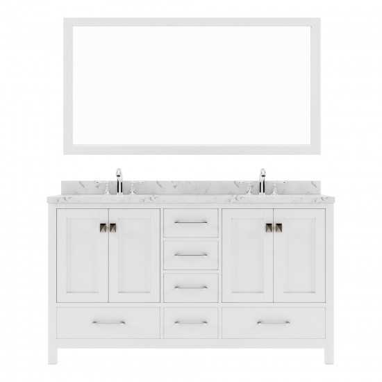 Caroline Avenue 60" Single Bath Vanity in White with White Quartz Top and Square Sink with Brushed Nickel Faucet with Mirror