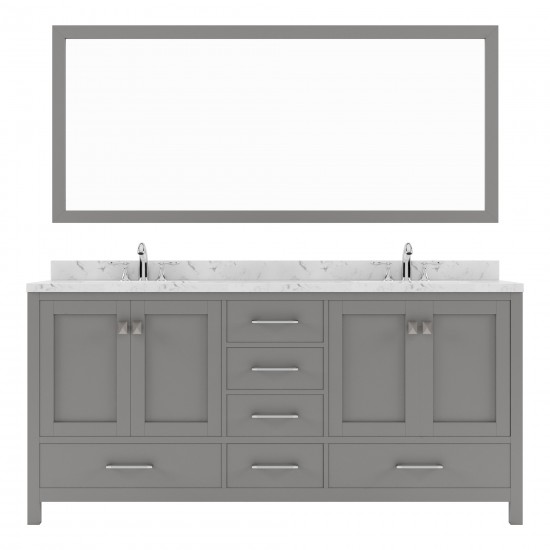 Caroline Avenue 72" Double Vanity in Cashmere Gray with White Quartz Top, Square Sinks with Brushed Nickel Faucets with Mirro