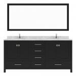 Caroline Avenue 72" Double Vanity in Espresso with White Quartz Top and Square Sinks with Brushed Nickel Faucets with Mirror