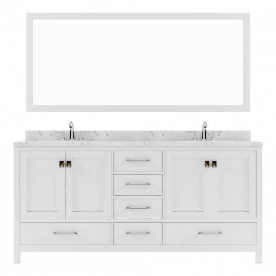 Caroline Avenue 72" Double Bath Vanity in White with White Quartz Top and Square Sinks with Brushed Nickel Faucets with Mirro