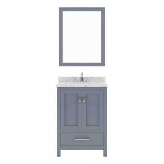 Caroline Avenue 24" Single Bath Vanity in Gray with White Quartz Top and Round Sink with Brushed Nickel Faucet with Mirror