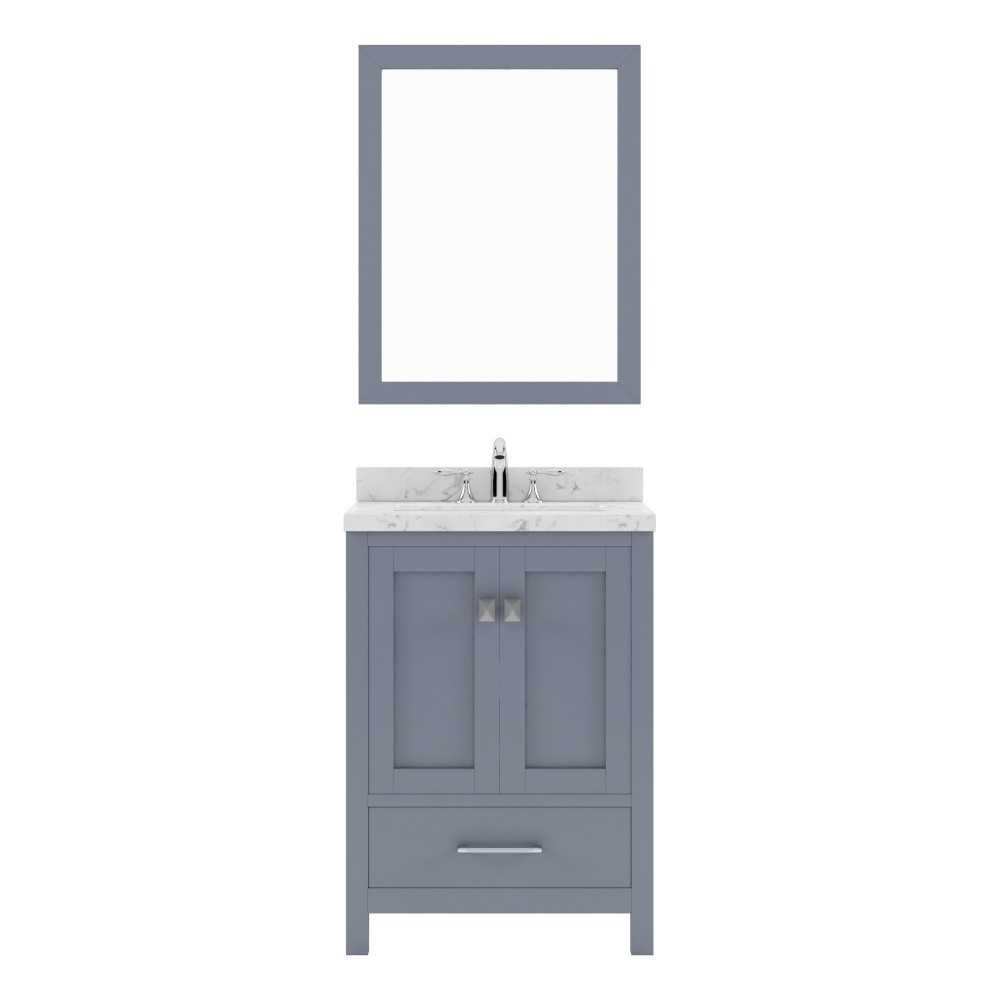 Caroline Avenue 24" Single Bath Vanity in Gray with White Quartz Top and Round Sink with Brushed Nickel Faucet with Mirror