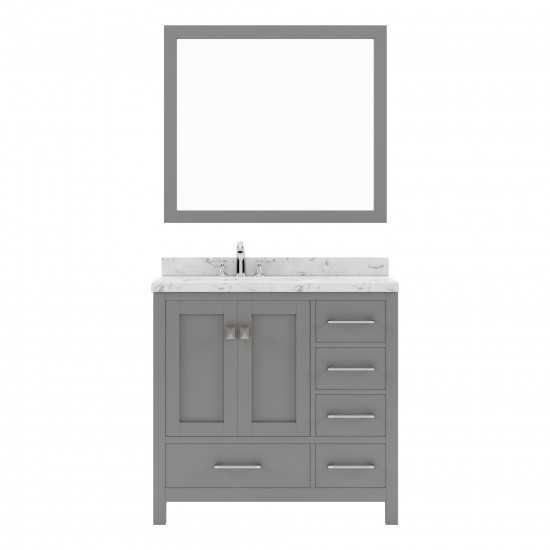 Caroline Avenue 36" Single Vanity in Cashmere Gray with White Quartz Top and Round Sink with Brushed Nickel Faucet with Mirro