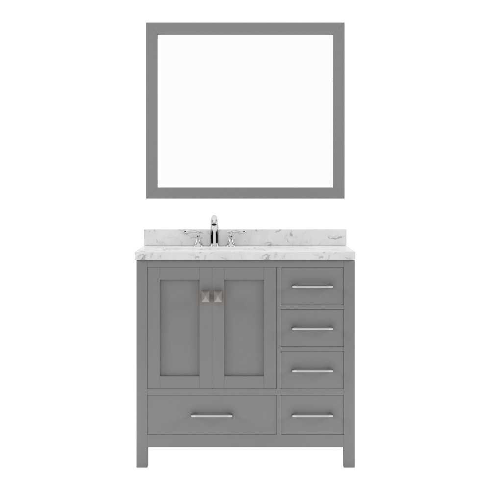 Caroline Avenue 36" Single Vanity in Cashmere Gray with White Quartz Top and Round Sink with Brushed Nickel Faucet with Mirro