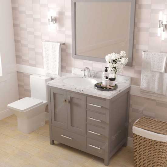 Caroline Avenue 36" Single Vanity in Cashmere Gray with White Quartz Top and Round Sink with Brushed Nickel Faucet with Mirro