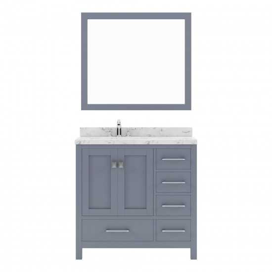 Caroline Avenue 36" Single Bath Vanity in Gray with White Quartz Top and Round Sink with Brushed Nickel Faucet with Mirror