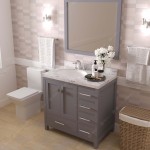 Caroline Avenue 36" Single Bath Vanity in Gray with White Quartz Top and Round Sink with Brushed Nickel Faucet with Mirror