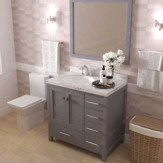 Caroline Avenue 36" Single Bath Vanity in Gray with White Quartz Top and Round Sink with Brushed Nickel Faucet with Mirror