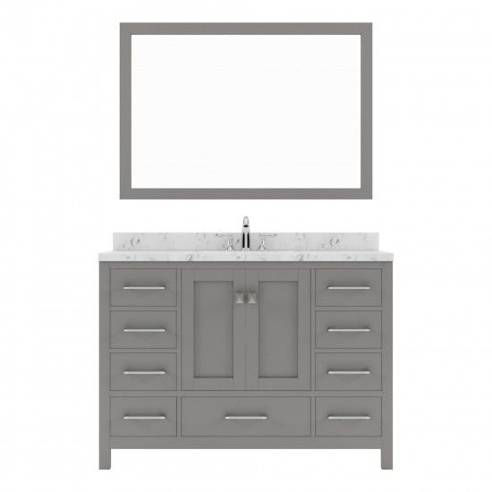 Caroline Avenue 48" Single Vanity in Cashmere Gray with White Quartz Top and Round Sink with Brushed Nickel Faucet with Mirro