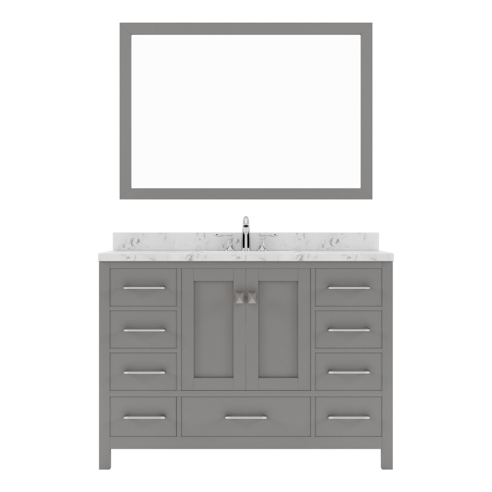 Caroline Avenue 48" Single Vanity in Cashmere Gray with White Quartz Top and Round Sink with Brushed Nickel Faucet with Mirro