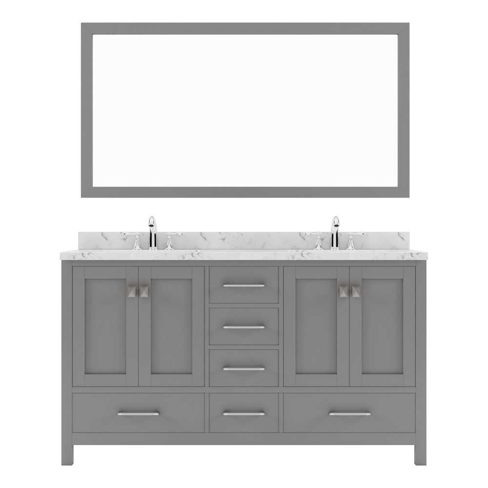 Caroline Avenue 60" Single Vanity in Cashmere Gray with White Quartz Top and Round Sink with Brushed Nickel Faucet with Mirro