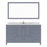 Caroline Avenue 60" Double Bath Vanity in Gray with White Quartz Top and Round Sinks with Brushed Nickel Faucets with Mirror