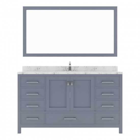 Caroline Avenue 60" Double Bath Vanity in Gray with White Quartz Top and Round Sinks with Brushed Nickel Faucets with Mirror