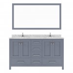 Caroline Avenue 60" Single Bath Vanity in Gray with White Quartz Top and Round Sink with Brushed Nickel Faucet with Mirror