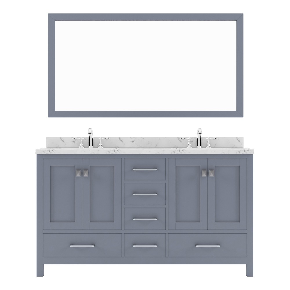 Caroline Avenue 60" Single Bath Vanity in Gray with White Quartz Top and Round Sink with Brushed Nickel Faucet with Mirror