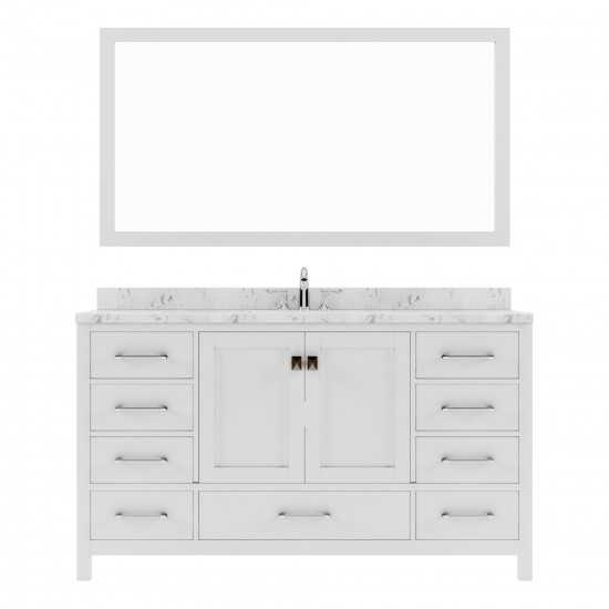 Caroline Avenue 60" Double Bath Vanity in White with White Quartz Top and Round Sinks with Brushed Nickel Faucets with Mirror