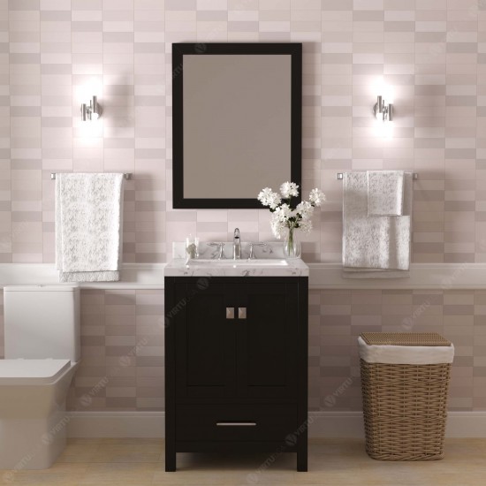 Caroline Avenue 24" Single Bath Vanity in Espresso with White Quartz Top and Square Sink with Polished Chrome Faucet with Mir