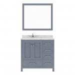 Caroline Avenue 36" Single Bath Vanity in Gray with White Quartz Top and Square Sink with Polished Chrome Faucet with Mirror