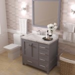 Caroline Avenue 36" Single Bath Vanity in Gray with White Quartz Top and Square Sink with Polished Chrome Faucet with Mirror