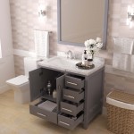Caroline Avenue 36" Single Bath Vanity in Gray with White Quartz Top and Square Sink with Polished Chrome Faucet with Mirror