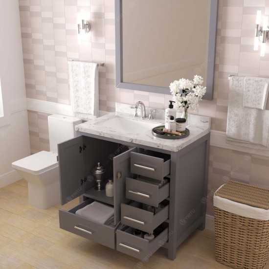 Caroline Avenue 36" Single Bath Vanity in Gray with White Quartz Top and Square Sink with Polished Chrome Faucet with Mirror