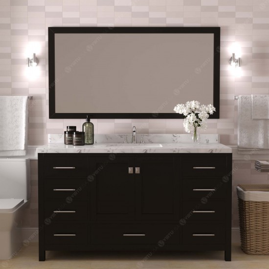 Caroline Avenue 60" Single Bath Vanity in Espresso with White Quartz Top and Square Sink with Polished Chrome Faucet with Mir