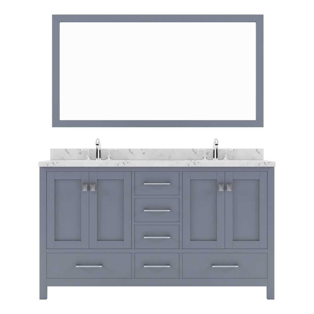 Caroline Avenue 60" Single Bath Vanity in Gray with White Quartz Top and Square Sink with Polished Chrome Faucet with Mirror