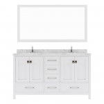 Caroline Avenue 60" Single Bath Vanity in White with White Quartz Top and Square Sink with Polished Chrome Faucet with Mirror