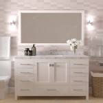 Caroline Avenue 60" Single Bath Vanity in White with White Quartz Top and Square Sink with Polished Chrome Faucet with Mirror