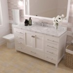 Caroline Avenue 60" Single Bath Vanity in White with White Quartz Top and Square Sink with Polished Chrome Faucet with Mirror